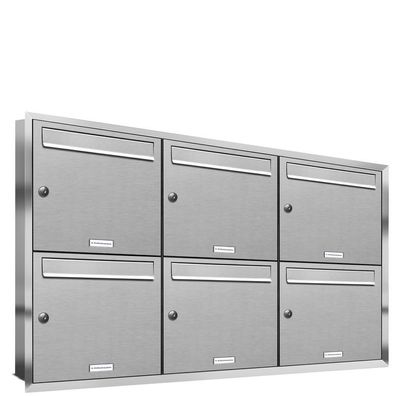 6er Premium Unterputz Edelstahl Briefkasten Anlage Postkasten Fach A4 3x2