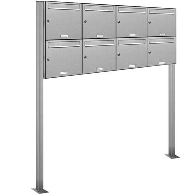 8er Premium Standbriefkasten Edelstahl Anlage freistehend Postkasten 4x2