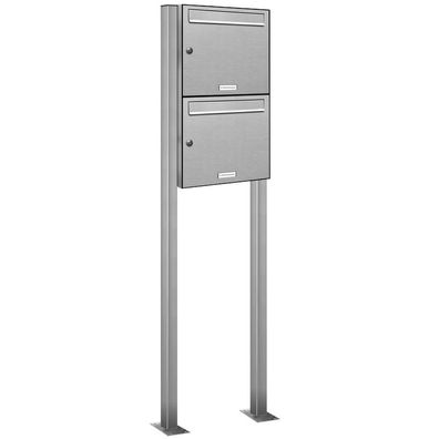 2er Premium Standbriefkasten V2A Edelstahl Anlage freistehend Postkasten 1x2