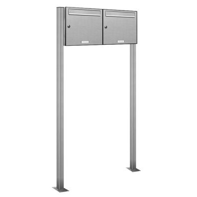 2er Premium Standbriefkasten V2A Edelstahl Anlage freistehend Postkasten 2x1