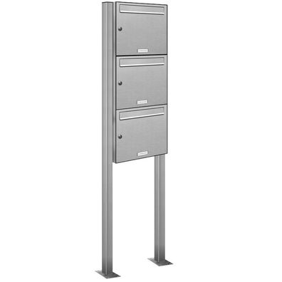 3er Premium Standbriefkasten V2A Edelstahl Anlage freistehend Postkasten 1x3 S