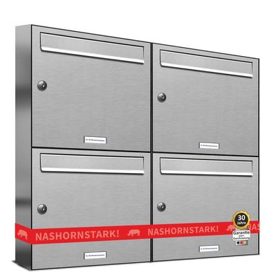 4er Premium V2A Edelstahl Briefkasten Anlage Außen Wand Design Postkasten 2x2 S