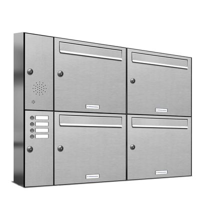 4er Premium V2A Edelstahl Briefkasten Außen Klingel Links Wand Postkasten 2x2