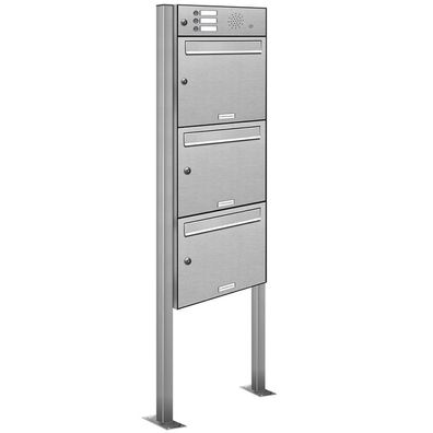 3er Premium V2A Edelstahl Standbriefkasten Anlage Klingel Postkasten Ständer 1x3