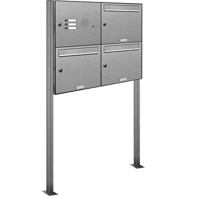 3er Premium Edelstahl Standbriefkasten Anlage Klingel Postkasten mit Ständer 2x2