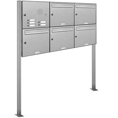 5er Premium Edelstahl Standbriefkasten Anlage Klingel Postkasten mit Ständer 3x2