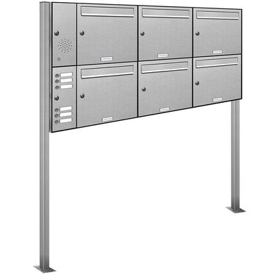 6er Premium Edelstahl Standbriefkasten Anlage Klingel Links Postkasten 3x2