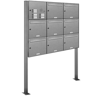 8er Premium Edelstahl Standbriefkasten Anlage Klingel Postkasten mit Ständer 3x3