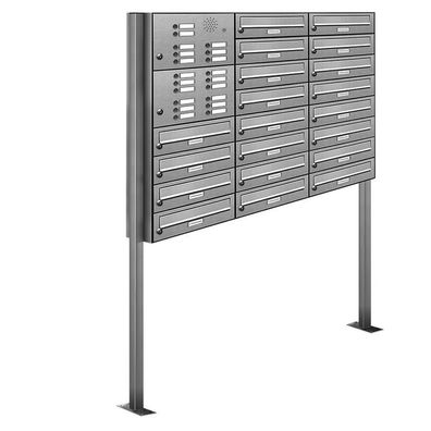 20er Premium V2A Edelstahl Standbriefkasten Anlage mit Klingel Postkasten 3x7
