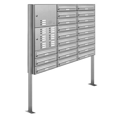 21er Premium V2A Edelstahl Standbriefkasten Anlage mit Klingel Postkasten 3x7