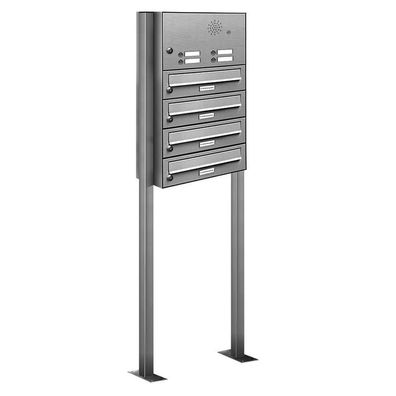 4er Premium V2A Edelstahl Standbriefkasten Anlage mit Klingel Postkasten 1x4