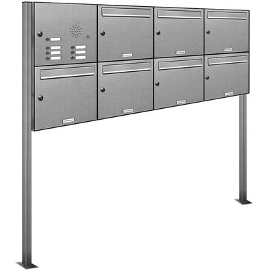 7er Premium V2A Edelstahl Standbriefkasten Anlage mit Klingel Postkasten 4x2