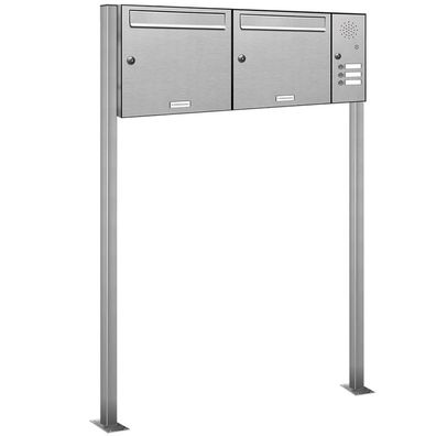 2er Premium V2A Edelstahl Standbriefkasten Anlage 3 Klingel Rech. Postkasten 2x1