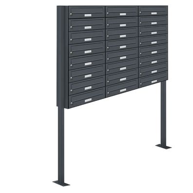24er Premium Standbriefkasten RAL 7016 freistehend Postkasten Ständer 3x8