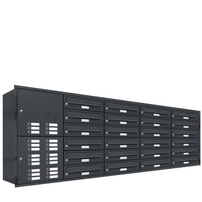 24er Premium Briefkasten Unterputz Anthrazit mit Klingel 24 Fach Postkasten 5x5