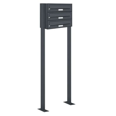 3er Premium Standbriefkasten RAL 7016 freistehend Postkasten Ständer 1x3 L