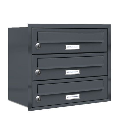 3er Premium Briefkasten Anthrazit RAL 7016 Unterputz Anlage Postkasten 1x3 L
