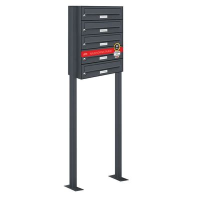 5er Premium Standbriefkasten Anthraz. RAL7016 freistehend Postkasten Ständer 1x5