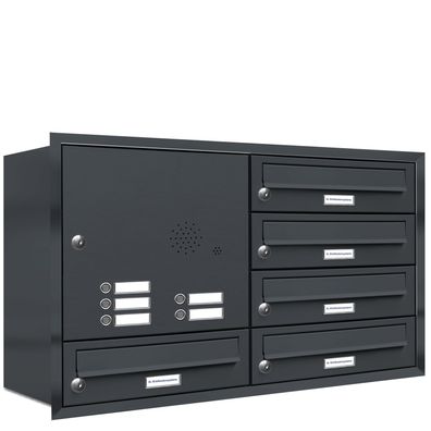 5er Premium Briefkasten Unterputz Anthrazit mit Klingel 5 Fach Postkasten 2x3 L