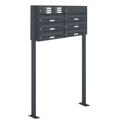 6er Premium Standbriefkasten mit Klingel RAL 7016 Postkasten Ständer 2x3 L