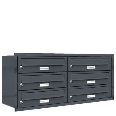 6er Premium Briefkasten RAL 7016 6 Fach Unterputz Anlage Postkasten 2x3 L