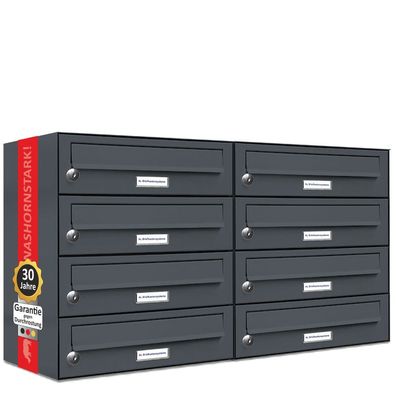 8er Premium Briefkasten Anthrazit RAL Farbe 7016 für Außen Wand Postkasten 2x4 L