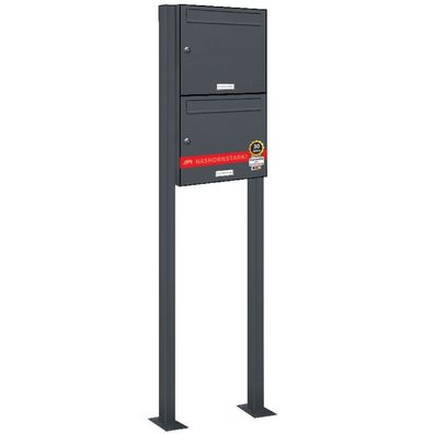 2er Premium Standbriefkasten RAL 7016 freistehend Postkasten Ständer 1x2