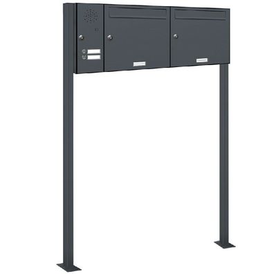 2er Premium Standbriefkasten mit Klingel Links RAL 7016 Postkasten Ständer 2x2