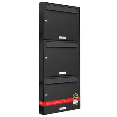 3er Premium Briefkasten RAL Farbe 7016 für Außen Wand Postkasten 1x3 S