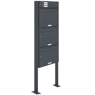 3er Premium Standbriefkasten mit Klingel RAL 7016 Postkasten Ständer 1x3 S