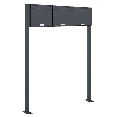 3er Premium Standbriefkasten RAL 7016 freistehend Postkasten Ständer 3x1