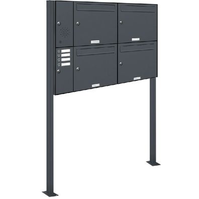 4er Premium Standbriefkasten mit Klingel Links RAL 7016 Postkasten Ständer 2x2