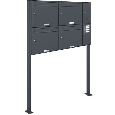 4er Premium Standbriefkasten mit Klingel Rechts RAL 7016 Postkasten Ständer 2x2