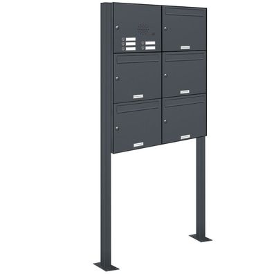 5er Premium Standbriefkasten mit Klingel RAL 7016 Postkasten Ständer 2x3 S