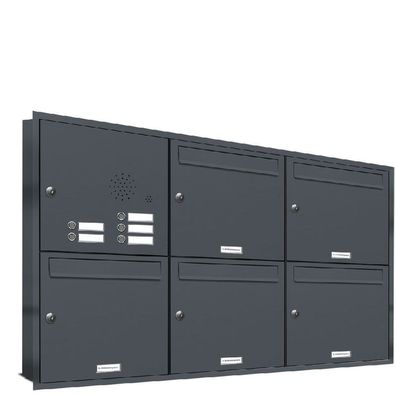 5er Premium Briefkasten Unterputz Anthrazit mit Klingel 5 Fach Postkasten 3x2