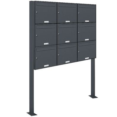 9er Premium Standbriefkasten Anth. RAL 7016 freistehend Postkasten Ständer 3x3 S