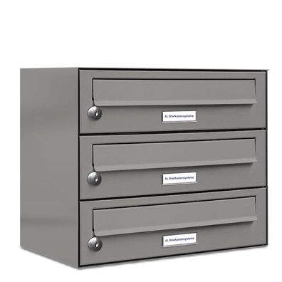 3er Premium Briefkasten RAL Farbe 9007 für Außen Wand Postkasten 1x3 L