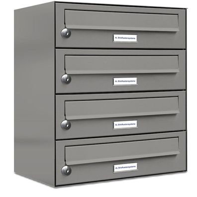 4er Premium Briefkasten Aluminiumgrau RAL 9007 für Außen Wand Postkasten 1x4 L