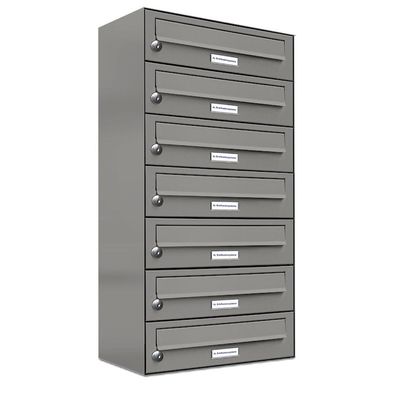 7er Premium Briefkasten Aluminiumgrau RAL 9007 für Außen Wand Postkasten 1x7