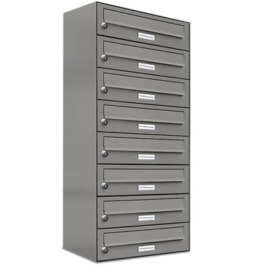 8er Premium Briefkasten Aluminiumgrau RAL 9007 für Außen Wand Postkasten 1x8