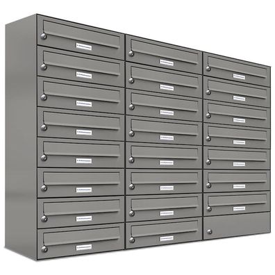 23er Premium Briefkasten Aluminiumgrau RAL 9007 für Außen Wand Postkasten 3x8