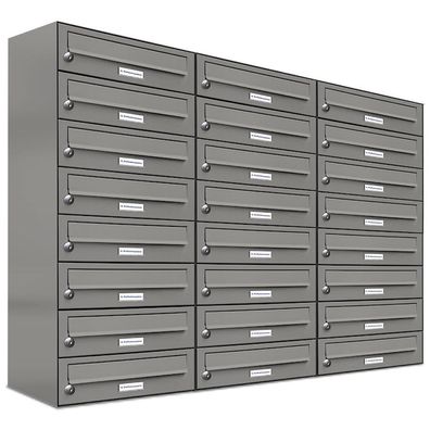 24er Premium Briefkasten Aluminiumgrau RAL 9007 für Außen Wand Postkasten 3x8