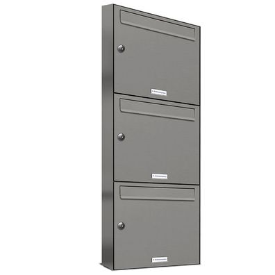 3er Premium Briefkasten RAL Farbe 9007 für Außen Wand Postkasten 1x3 S