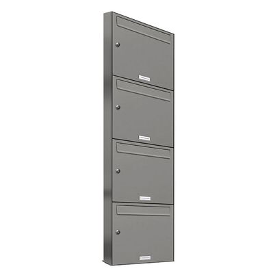 4er Premium Briefkasten Aluminiumgrau RAL 9007 für Außen Wand Postkasten 1x4 S