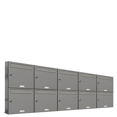 10er Premium Briefkasten Aluminiumgrau RAL 9007 für Außen Wand Postkasten 5x2