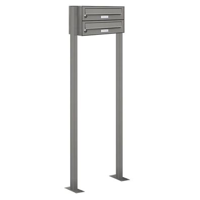 2er Premium Standbriefkasten Aluminiumgrau RAL 9007 freistehend Ständer