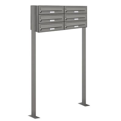 6er Premium Standbriefkasten RAL 9007 freistehend Postkasten Ständer 2x3 L