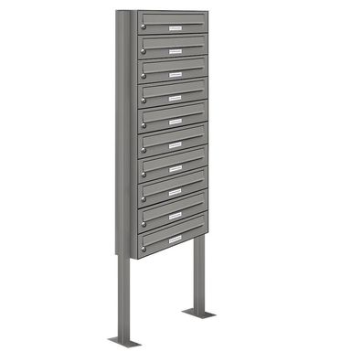 10er Premium Standbriefkasten Aluminiumgrau RAL 9007 freistehend Ständer