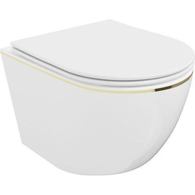 Mexen Lena WC-Schüssel Randlos Slim Sitz Absenkautomatik Weiß/Gold 48x36 cm