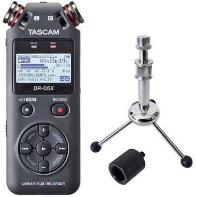 Tascam DR-05X Audio-Recorder mit Tripod mit Adapter